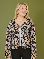 Yumi Black Reversible Cotton Cropped Quilted Jacket - Image 1 of 4