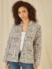 Yumi Pink Floral Print Reversible Cotton Quilted Jacket - Image 1 of 5