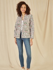 Yumi Pink Floral Print Reversible Cotton Quilted Jacket - Image 2 of 5