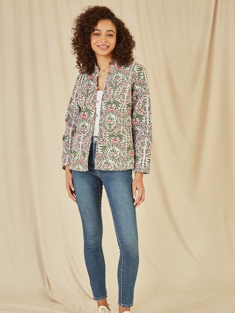 Yumi Pink Floral Print Reversible Cotton Quilted Jacket - Image 2 of 5