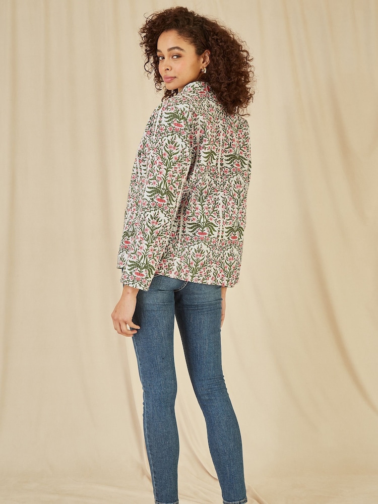 Yumi Pink Floral Print Reversible Cotton Quilted Jacket - Image 3 of 5
