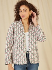 Yumi Pink Floral Print Reversible Cotton Quilted Jacket - Image 4 of 5