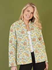 Yumi Yellow Floral Print Reversible Cotton Quilted Jacket - Image 1 of 5