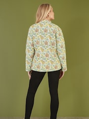 Yumi Yellow Floral Print Reversible Cotton Quilted Jacket - Image 4 of 5