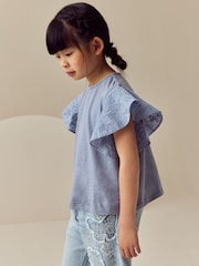 Azul - Cornelli Frill Sleeve 100% Cotton T-Shirt (3-16yrs) - Imagen 1 de 8