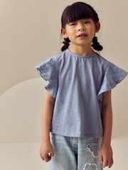 Azul - Cornelli Frill Sleeve 100% Cotton T-Shirt (3-16yrs) - Imagen 2 de 8