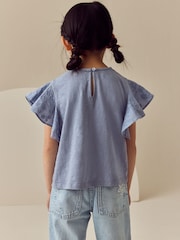 Azul - Cornelli Frill Sleeve 100% Cotton T-Shirt (3-16yrs) - Imagen 3 de 8