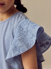 Azul - Cornelli Frill Sleeve 100% Cotton T-Shirt (3-16yrs) - Imagen 4 de 8
