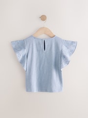 Azul - Cornelli Frill Sleeve 100% Cotton T-Shirt (3-16yrs) - Imagen 6 de 8