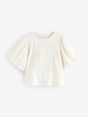Ecru 100% Cotton Puff Sleeve Crochet T-Shirt (3-16yrs) - Image 10 of 13