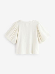 Ecru 100% Cotton Puff Sleeve Crochet T-Shirt (3-16yrs) - Image 11 of 13