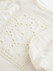 Ecru 100% Cotton Puff Sleeve Crochet T-Shirt (3-16yrs) - Image 12 of 13