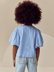 Blue 100% Cotton Puff Sleeve Crochet T-Shirt (3-16yrs) - Image 3 of 8