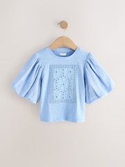 Blue 100% Cotton Puff Sleeve Crochet T-Shirt (3-16yrs) - Image 5 of 8
