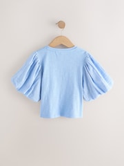 Blue 100% Cotton Puff Sleeve Crochet T-Shirt (3-16yrs) - Image 6 of 8