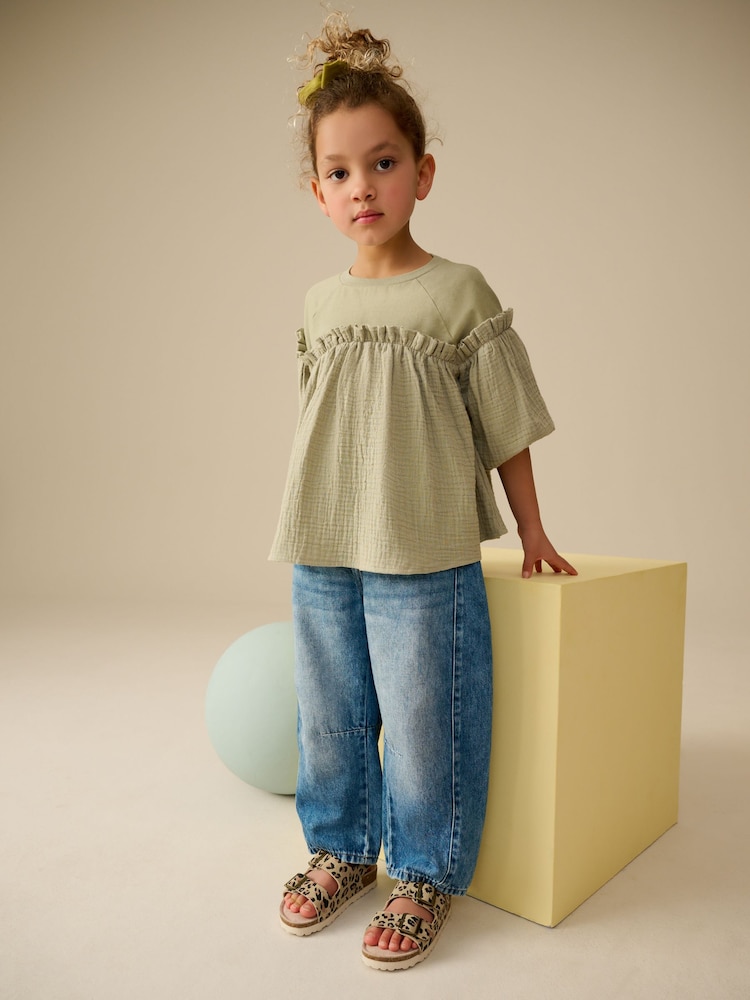 Khaki Green 100% Cotton Puff Sleeve Peplum T-Shirt (3-16yrs) - Image 2 of 8