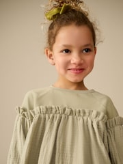 Khaki Green 100% Cotton Puff Sleeve Peplum T-Shirt (3-16yrs) - Image 4 of 8