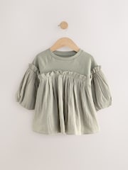 Khaki Green 100% Cotton Puff Sleeve Peplum T-Shirt (3-16yrs) - Image 5 of 8