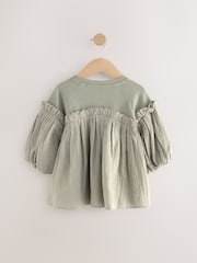 Khaki Green 100% Cotton Puff Sleeve Peplum T-Shirt (3-16yrs) - Image 6 of 8
