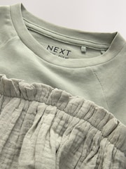Khaki Green 100% Cotton Puff Sleeve Peplum T-Shirt (3-16yrs) - Image 7 of 8