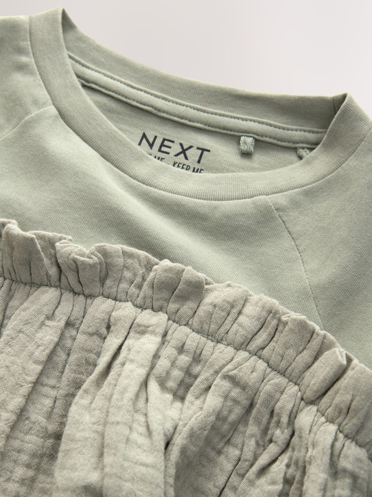 Khaki Green 100% Cotton Puff Sleeve Peplum T-Shirt (3-16yrs) - Image 7 of 8