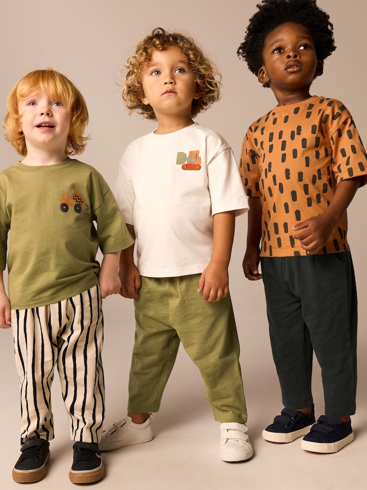 Khaki/Green Short Sleeve T-Shirts & Joggers Set 3 Pack (3mths-7yrs) - Image 1 of 10