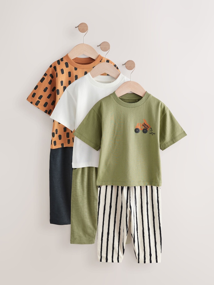 Khaki/Green Short Sleeve T-Shirts & Joggers Set 3 Pack (3mths-7yrs) - Image 3 of 10