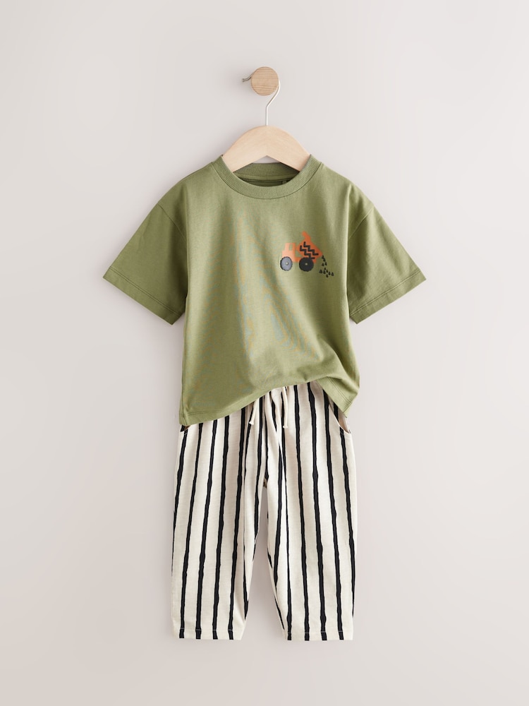 Khaki/Green Short Sleeve T-Shirts & Joggers Set 3 Pack (3mths-7yrs) - Image 5 of 10