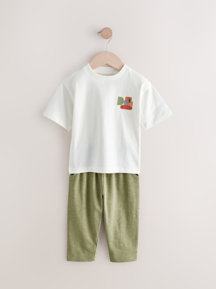 Khaki/Green Short Sleeve T-Shirts & Joggers Set 3 Pack (3mths-7yrs) - Image 8 of 10