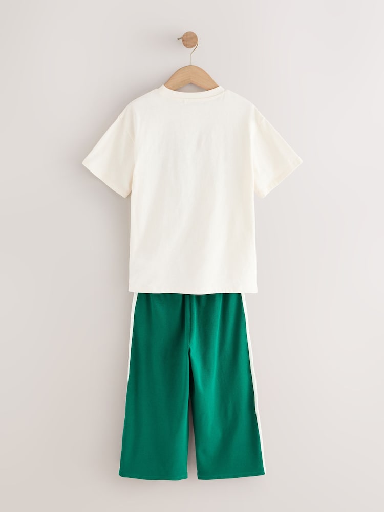 Green T-Shirt And Wide Leg Joggers Set (3-16yrs) - Image 4 of 7
