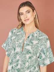 Yumi Green 100% Cotton Palm Print Tiered Tunic Dress - Image 2 of 5