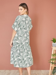 Yumi Green 100% Cotton Palm Print Tiered Tunic Dress - Image 4 of 5