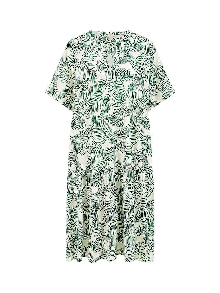 Yumi Green 100% Cotton Palm Print Tiered Tunic Dress - Image 5 of 5 Yumi Green 100% Cotton Palm Print Tiered Tunic Dress - Image 5 of 5