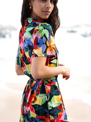 Yumi Black Tropical Leaf Print Playsuit - Image 3 of 5
