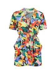 Yumi Black Tropical Leaf Print Playsuit - Image 5 of 5