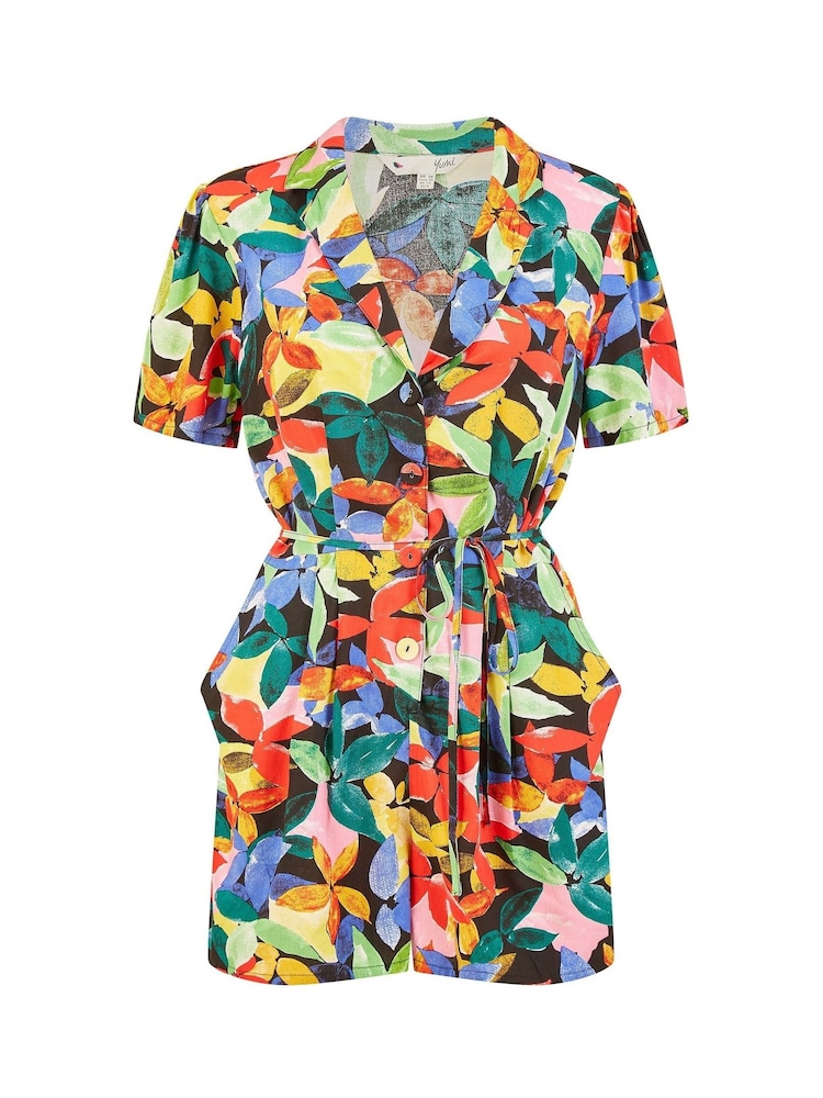 Yumi Black Tropical Leaf Print Playsuit - Image 5 of 5