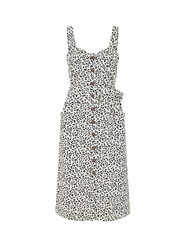 Yumi White Animal Print Button Up Sundress - Image 4 of 4 Yumi White Animal Print Button Up Sundress - Image 4 of 4
