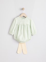 Mint Green Embroidered Baby Bloomer Romper with Tights (0mths-2yrs) - Image 5 of 13