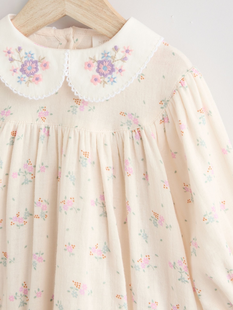 Ecru Floral Embroidered Baby Bloomer Romper with Tights (0mths-2yrs) - Image 3 of 10