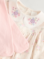 Ecru Floral Embroidered Baby Bloomer Romper with Tights (0mths-2yrs) - Image 4 of 10