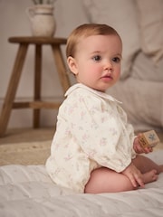 Ecru Floral Embroidered Baby Bloomer Romper with Tights (0mths-2yrs) - Image 7 of 10