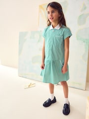 Green Zip Front Cotton Rich Gingham School Dress (3-14yrs) - Image 1 of 5
