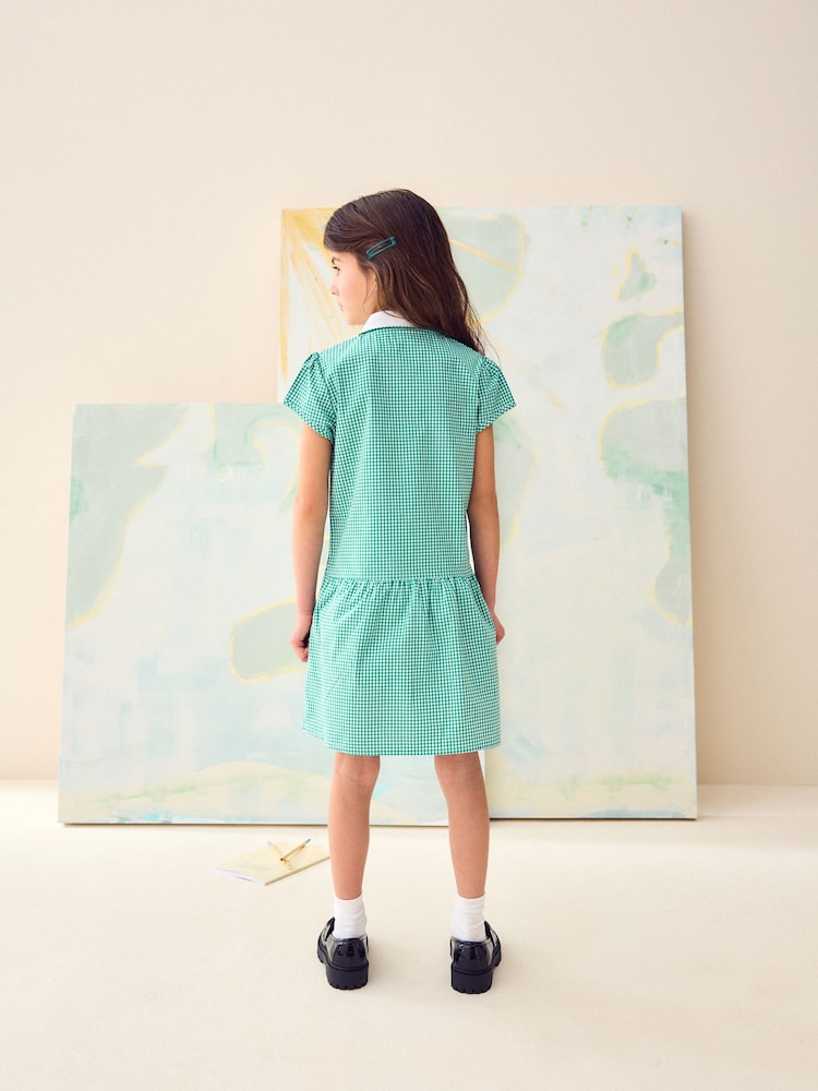 Green Zip Front Cotton Rich Gingham School Dress (3-14yrs) - Image 4 of 10