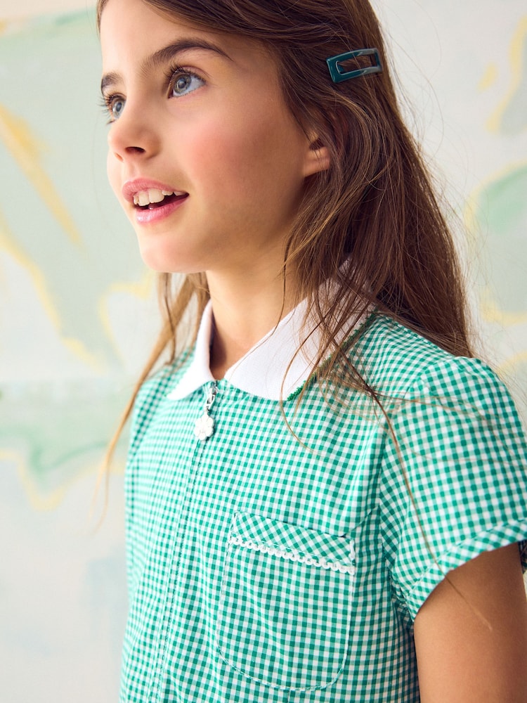 Green Zip Front Cotton Rich Gingham School Dress (3-14yrs) - Image 5 of 5