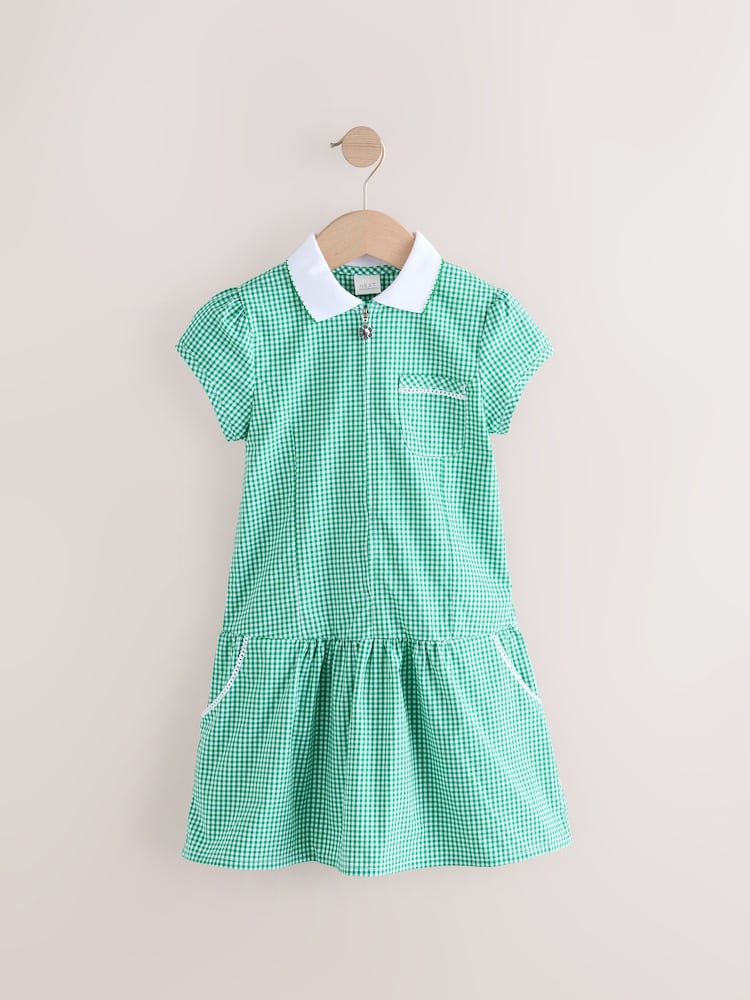 Green Zip Front Cotton Rich Gingham School Dress (3-14yrs) - Image 6 of 10