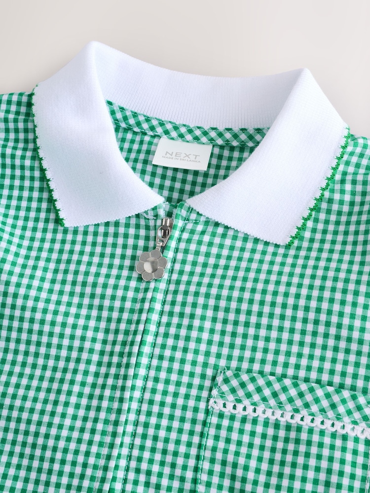 Green Zip Front Cotton Rich Gingham School Dress (3-14yrs) - Image 8 of 10