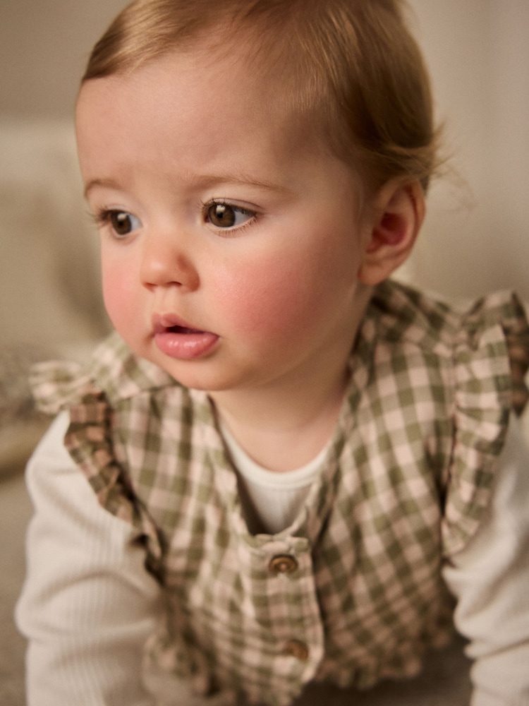 Green Gingham 3 Piece Baby Long Sleeve Bodysuit, Trousers & Gilet Set (0mths-2yrs) - Image 2 of 19