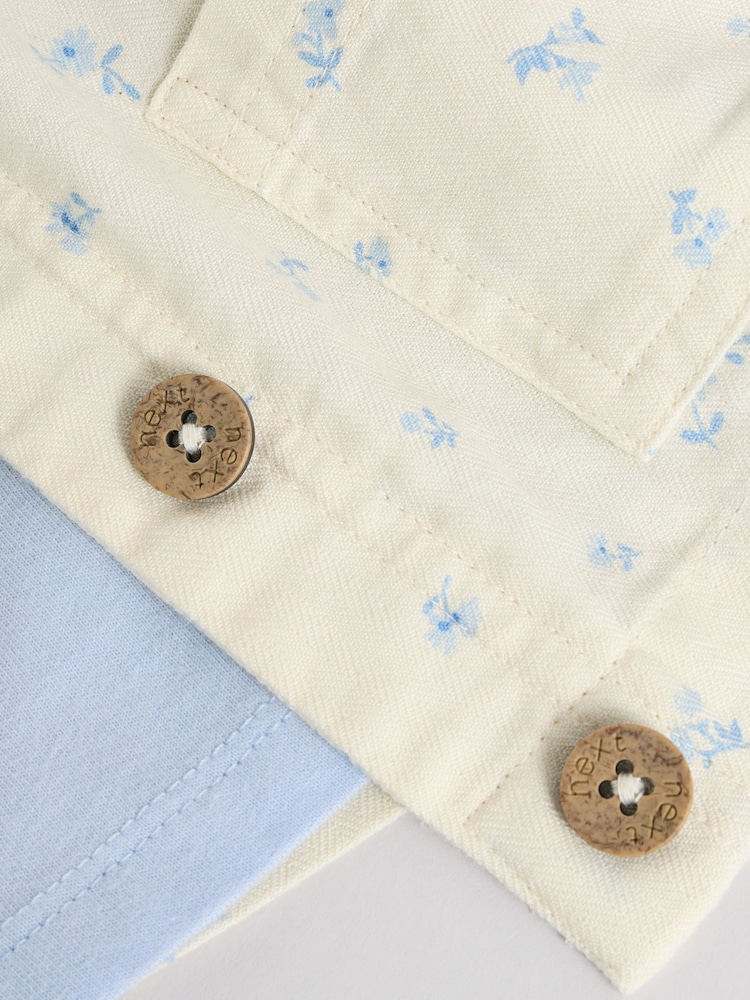 White/Blue Floral Print Baby Long Sleeve 100% Cotton Bodysuit Denim Jacket & Trousers 3 Piece Set (0mths-2yrs) - Image 10 of 17