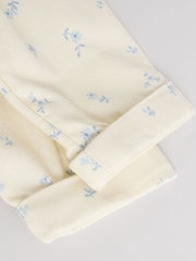 White/Blue Floral Print Baby Long Sleeve 100% Cotton Bodysuit Denim Jacket & Trousers 3 Piece Set (0mths-2yrs) - Image 12 of 17