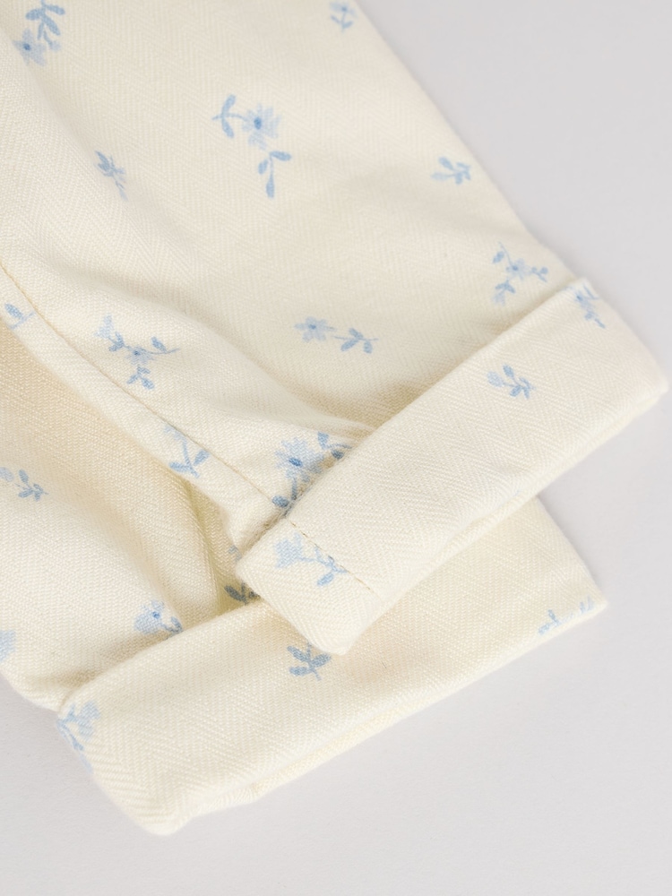 White/Blue Floral Print Baby Long Sleeve 100% Cotton Bodysuit Denim Jacket & Trousers 3 Piece Set (0mths-2yrs) - Image 12 of 17
